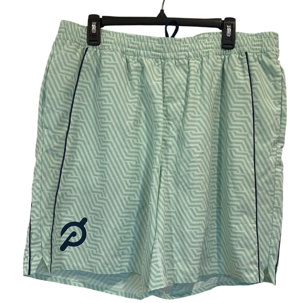 Peloton Mens XXL Mint Green Geometric Maze Athletic Workout Shorts Navy‎ Trim